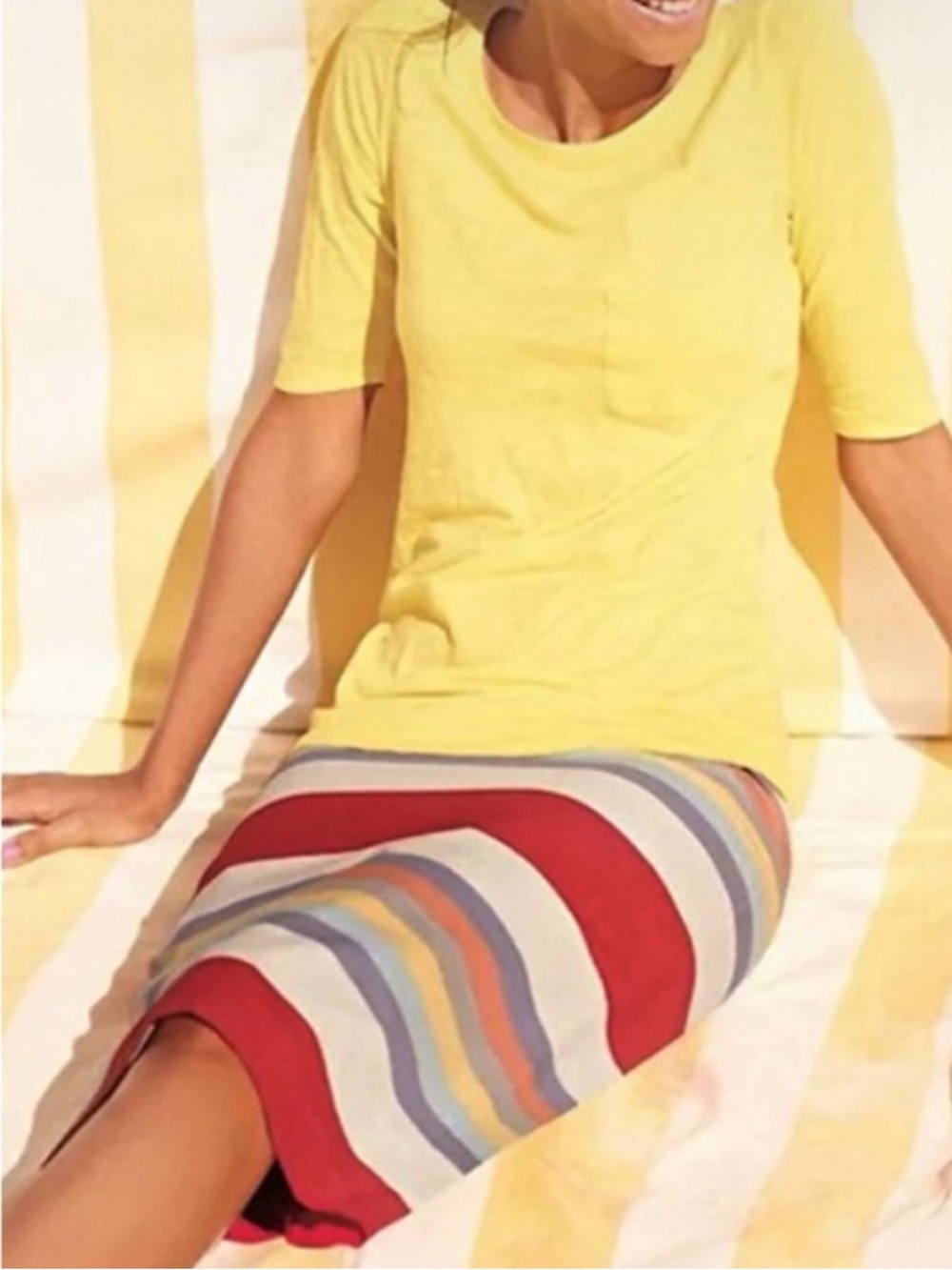 Boden Rainbow Striped Pencil Skirt Preppy Casual British Style Cotton Size 4L